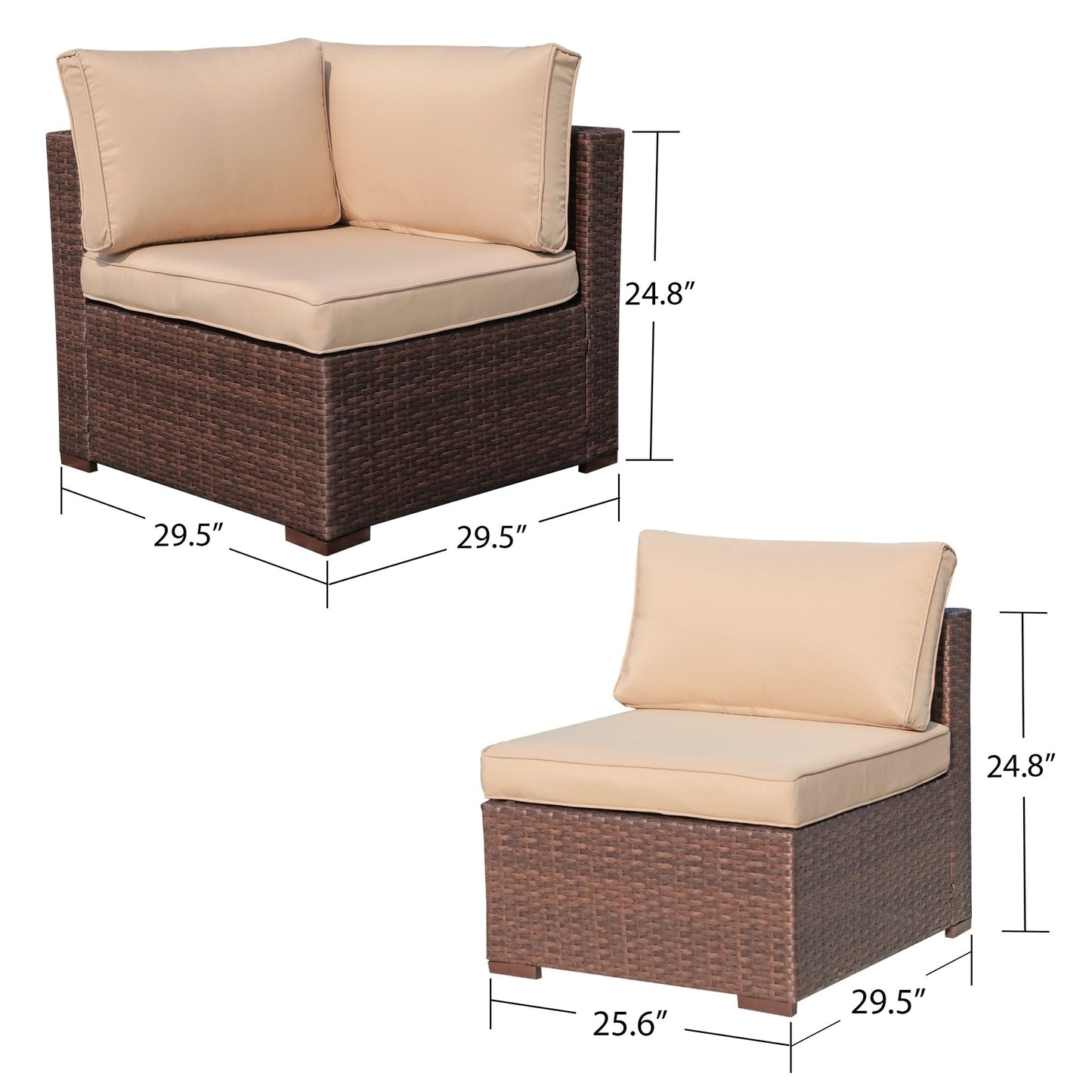 Ensemble de 2 canapés d'angle sectionnels en osier pour patio