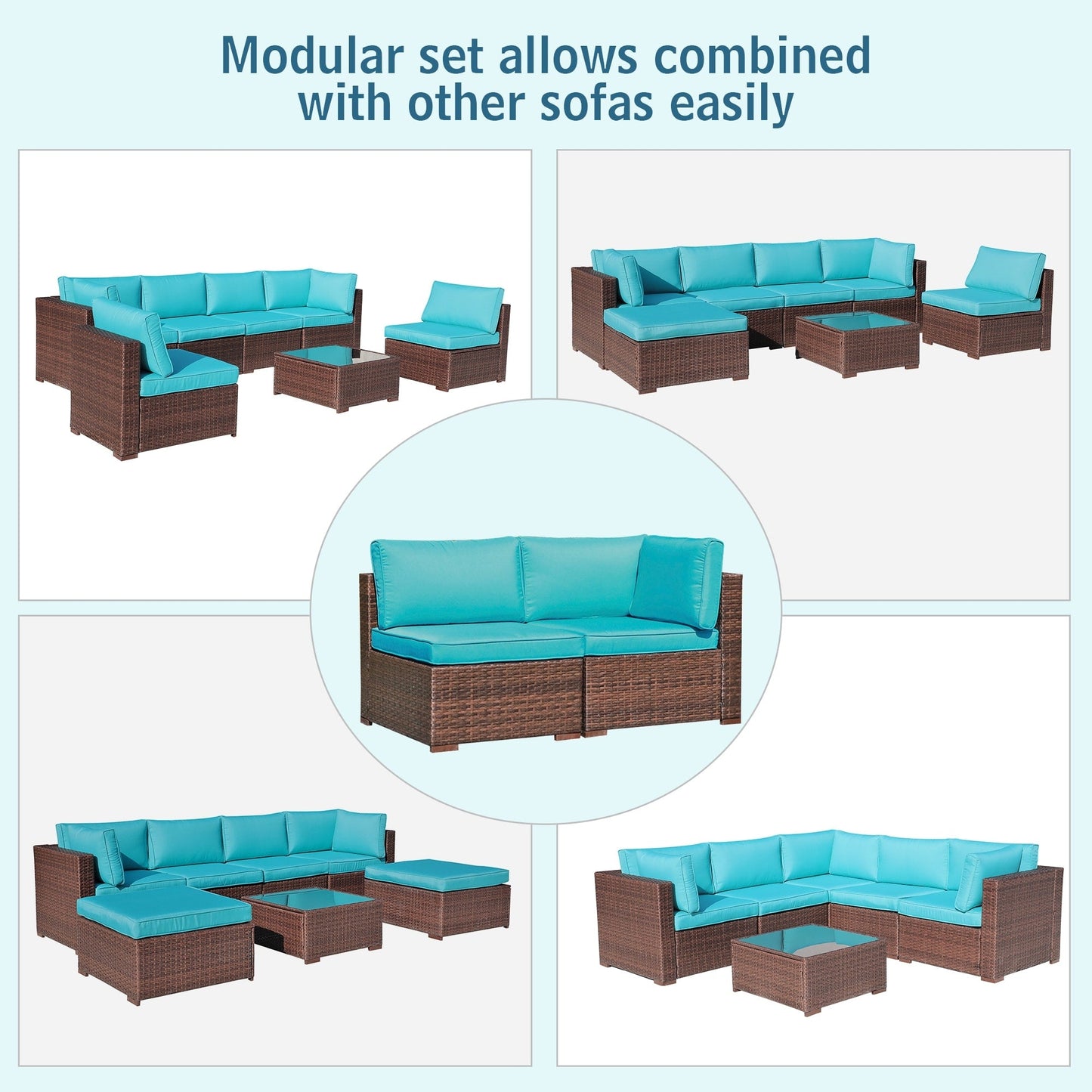 Ensemble de 2 canapés d'angle sectionnels en osier pour patio