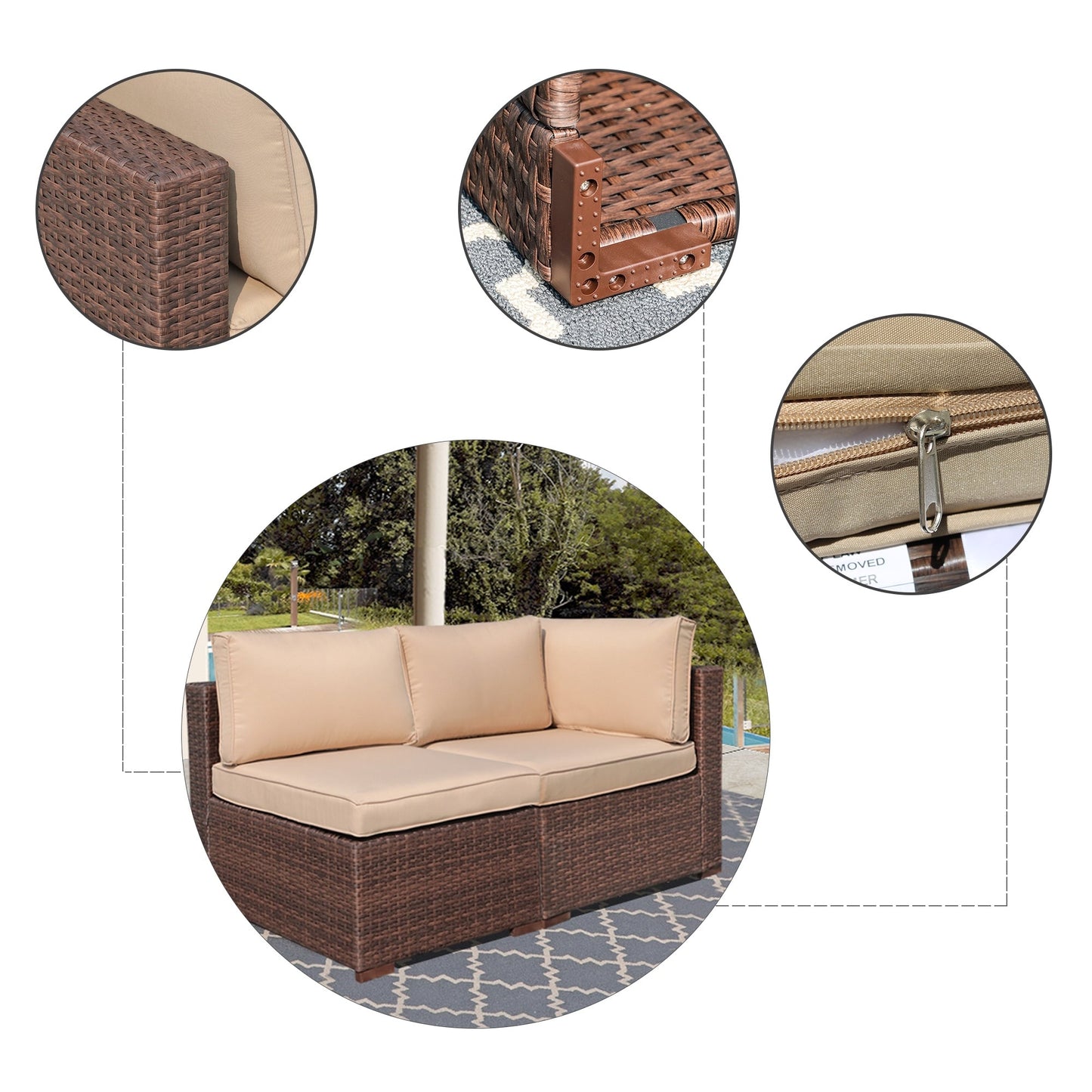 Ensemble de 2 canapés d'angle sectionnels en osier pour patio