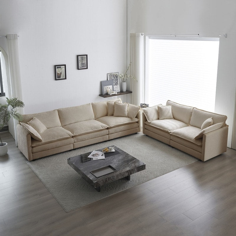 Ensemble de 2 canapés surdimensionnés à assise extra profonde et rembourrés en chenille avec canapé 3 places et causeuse