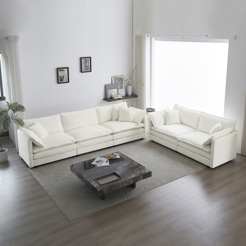 Ensemble de 2 canapés surdimensionnés à assise extra profonde et rembourrés en chenille avec canapé 3 places et causeuse