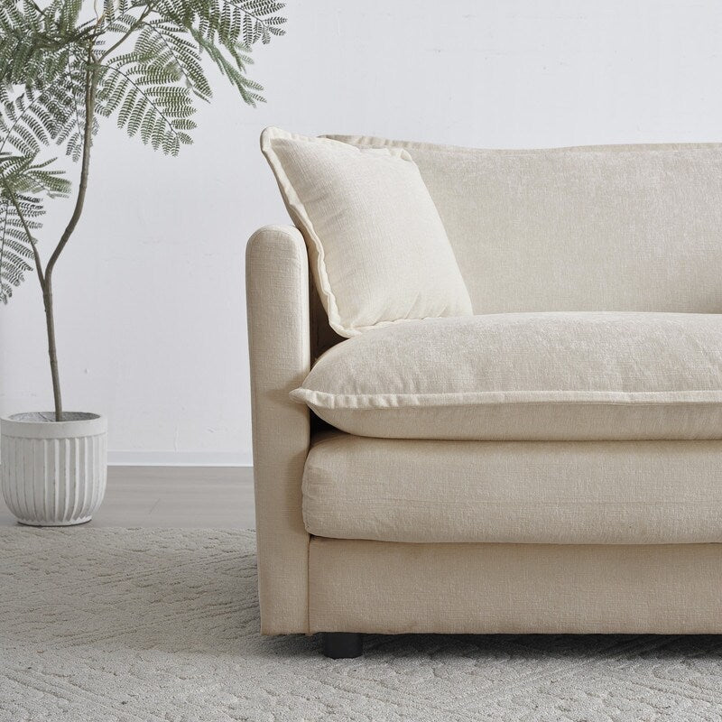 Ensemble de 2 canapés surdimensionnés à assise extra profonde et rembourrés en chenille avec canapé 3 places et causeuse