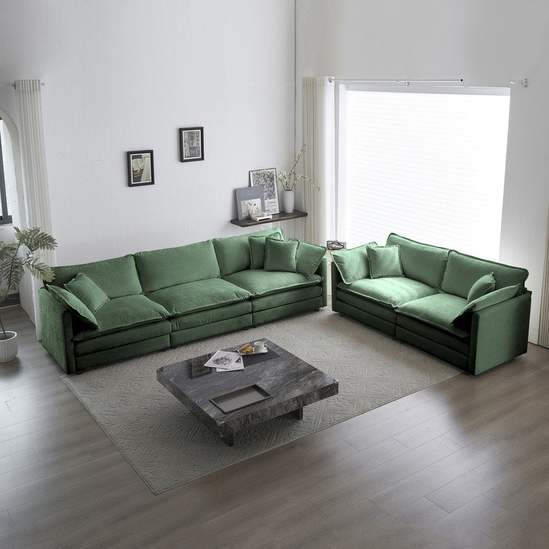Ensemble de 2 canapés surdimensionnés à assise extra profonde et rembourrés en chenille avec canapé 3 places et causeuse