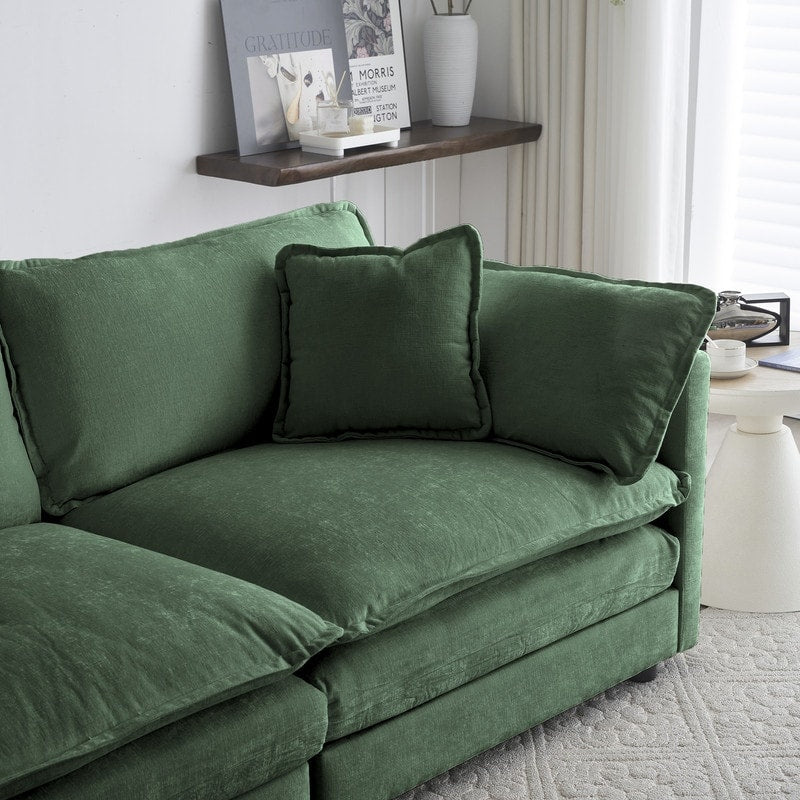 Ensemble de 2 canapés surdimensionnés à assise extra profonde et rembourrés en chenille avec canapé 3 places et causeuse