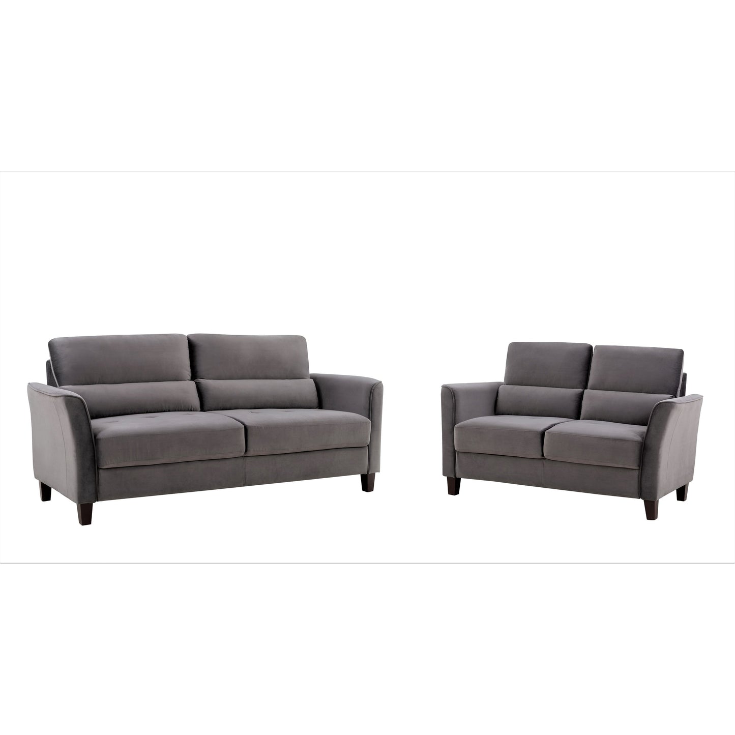 Ensemble de salon 2 pièces avec accoudoirs inclinés rembourrés, causeuse et canapé, style milieu du siècle moderne