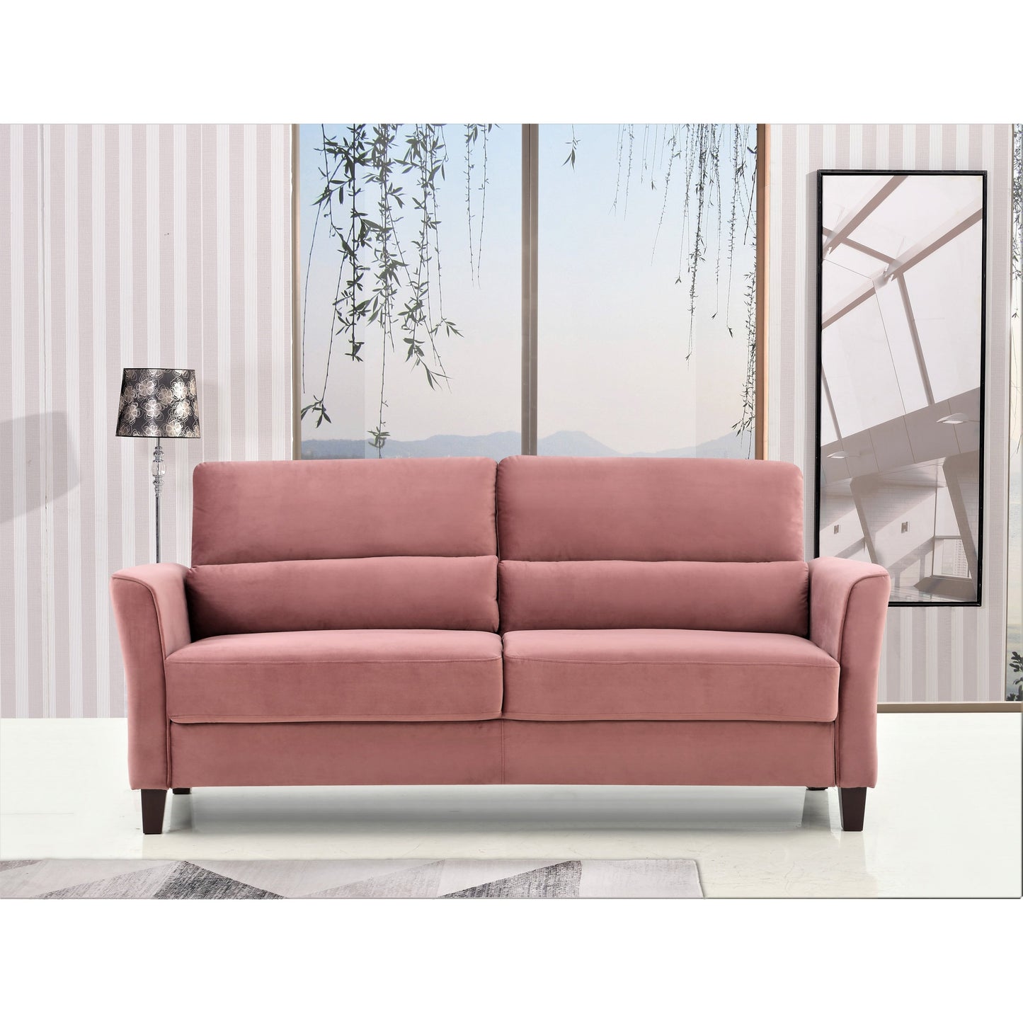 Ensemble de salon 2 pièces avec accoudoirs inclinés rembourrés, causeuse et canapé, style milieu du siècle moderne