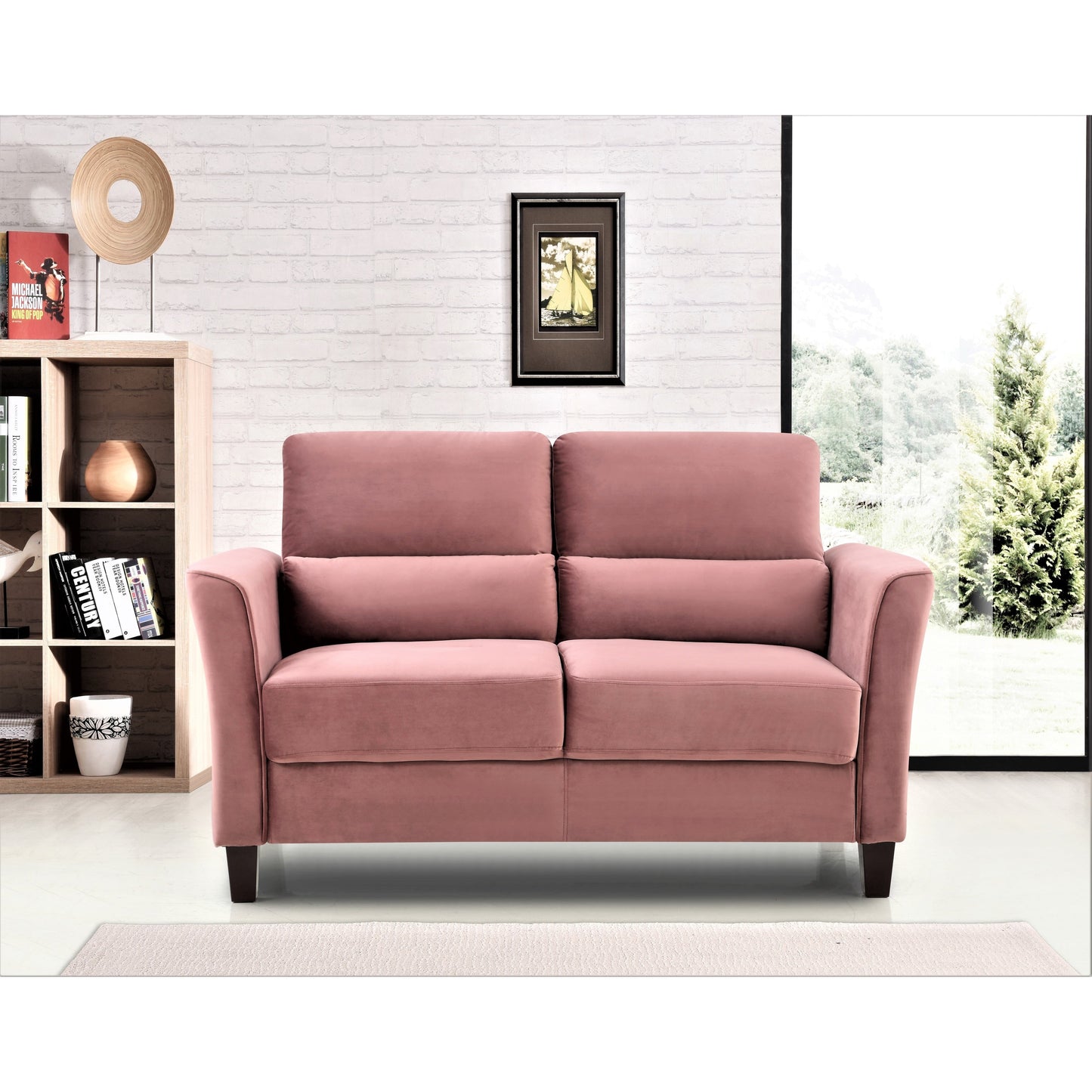 Ensemble de salon 2 pièces avec accoudoirs inclinés rembourrés, causeuse et canapé, style milieu du siècle moderne