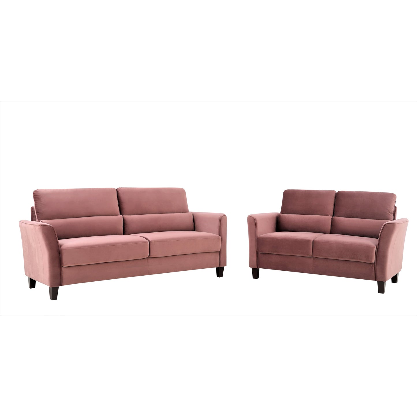 Ensemble de salon 2 pièces avec accoudoirs inclinés rembourrés, causeuse et canapé, style milieu du siècle moderne