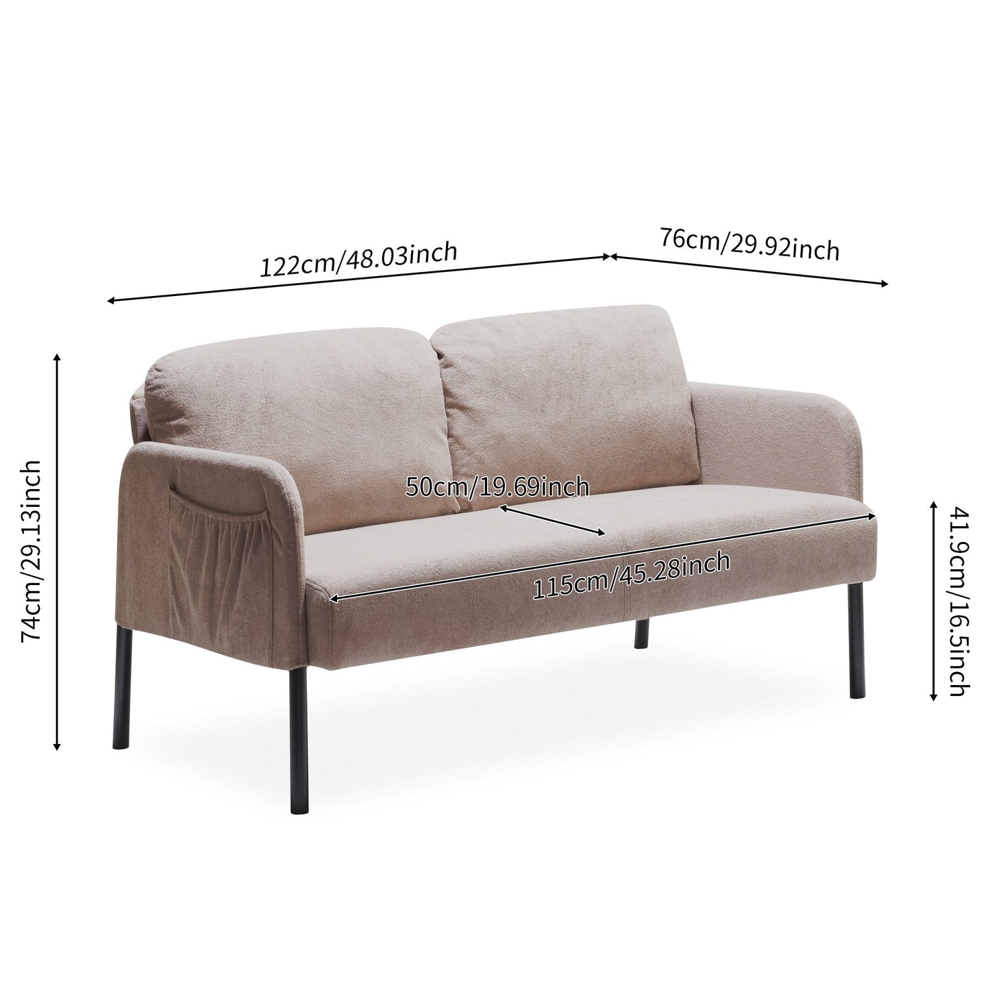 Canapé 2 places en tissu polyester, canapé causeuse moderne, petit canapé confortable pour petit espace, salon, chambre, bureau