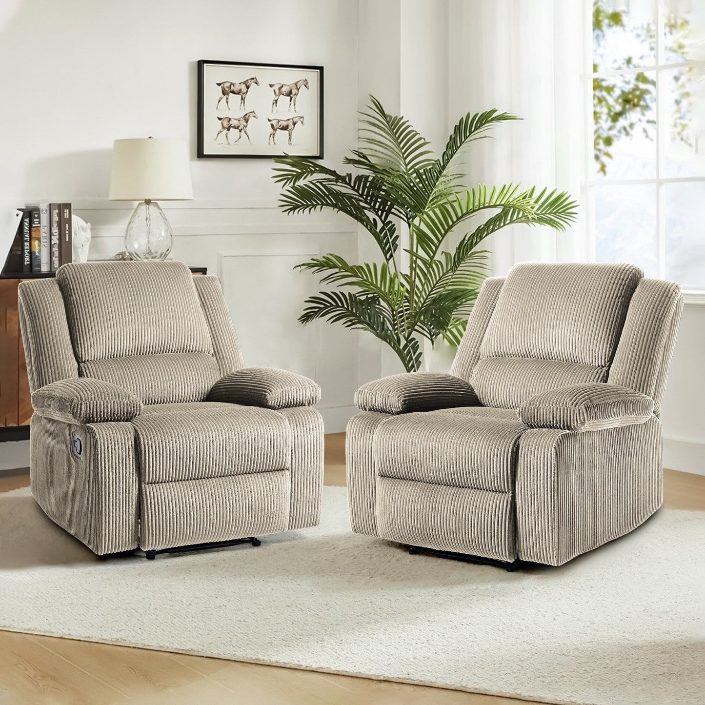 Ensemble de 2 fauteuils inclinables manuels en velours côtelé avec repose-pieds
