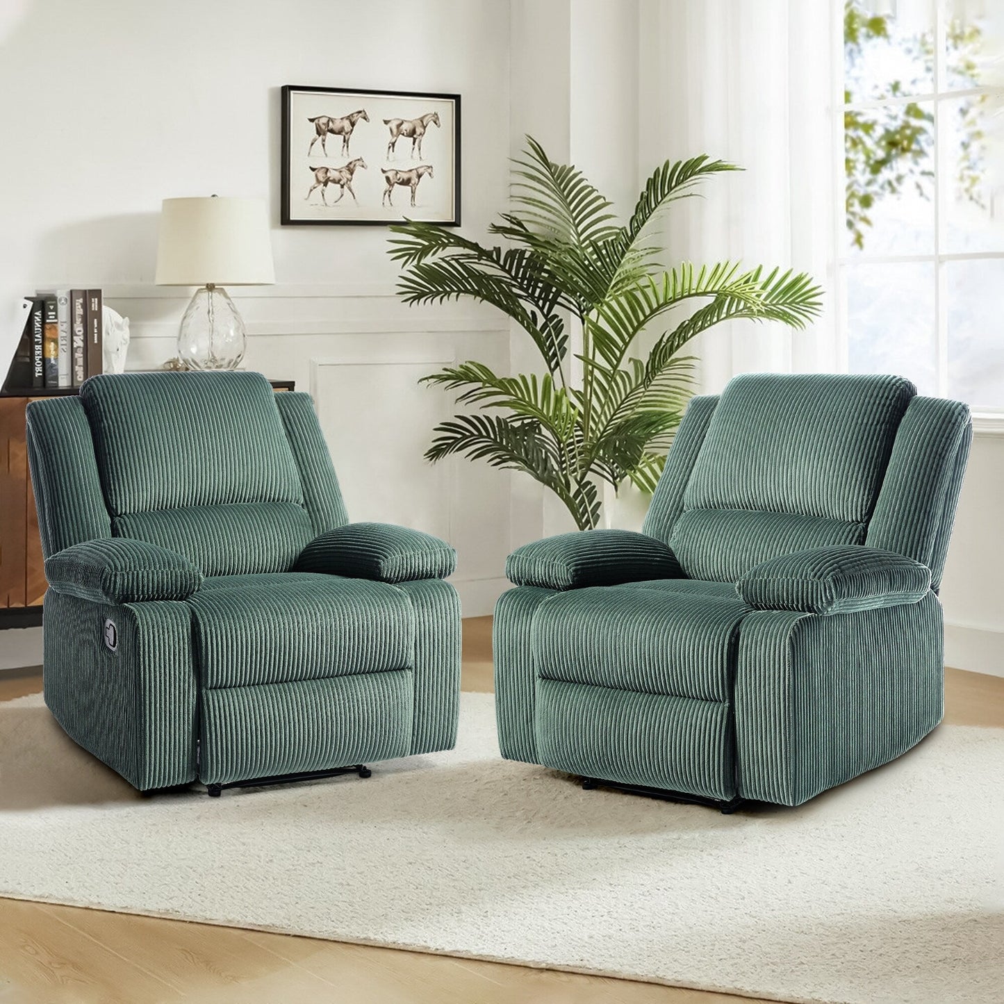 Ensemble de 2 fauteuils inclinables manuels en velours côtelé avec repose-pieds