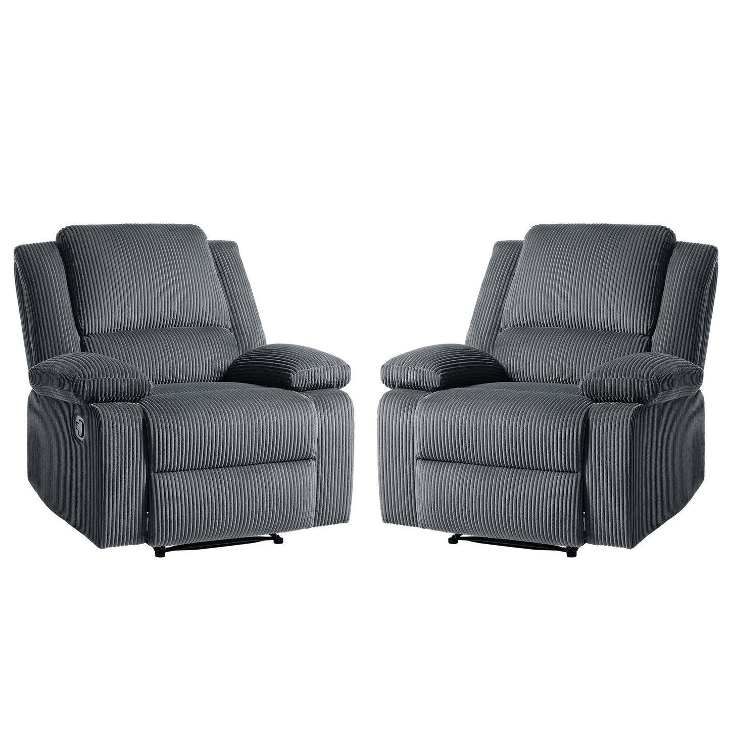 Ensemble de 2 fauteuils inclinables manuels en velours côtelé avec repose-pieds