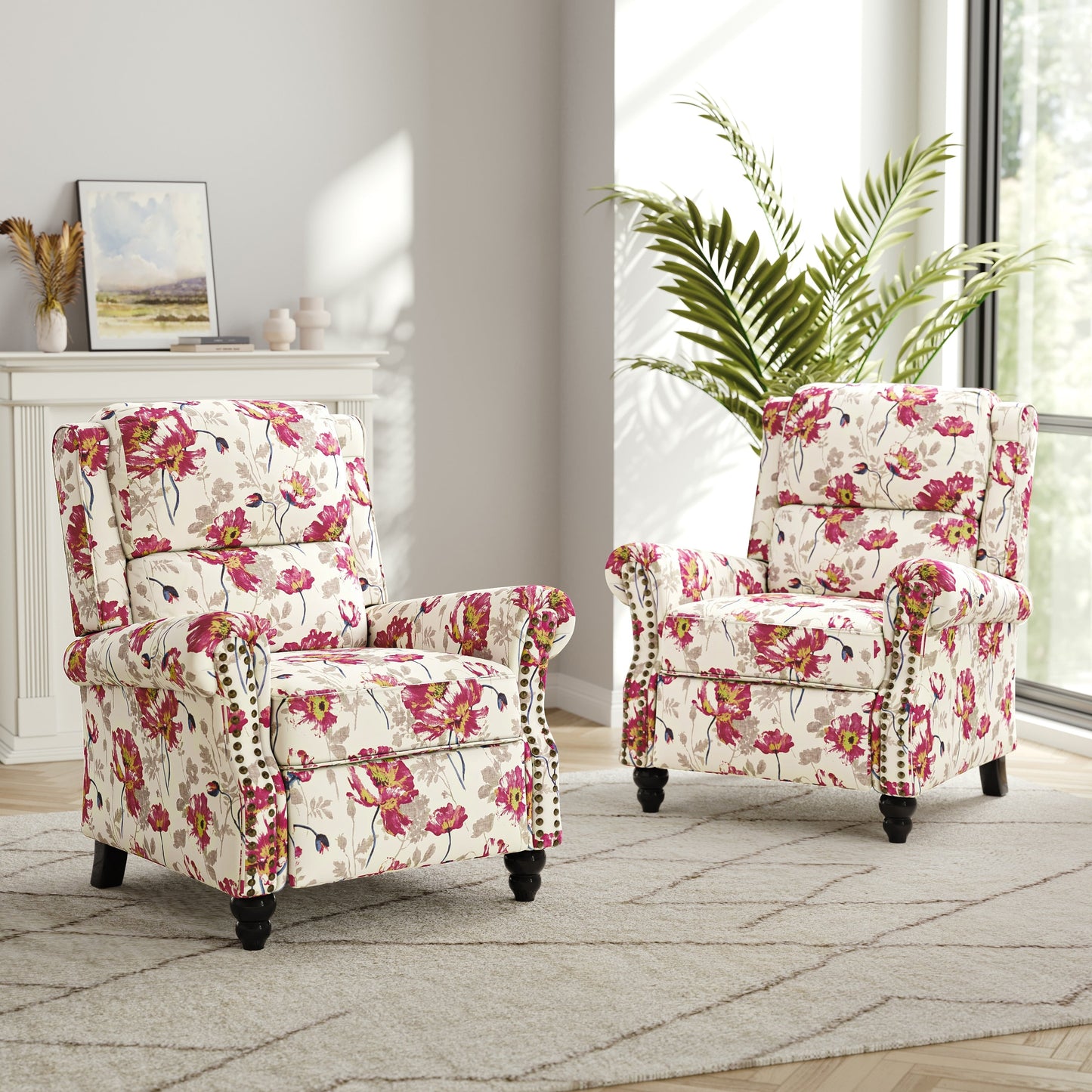 Ensemble de 2 fauteuils inclinables rembourrés à tête de clou