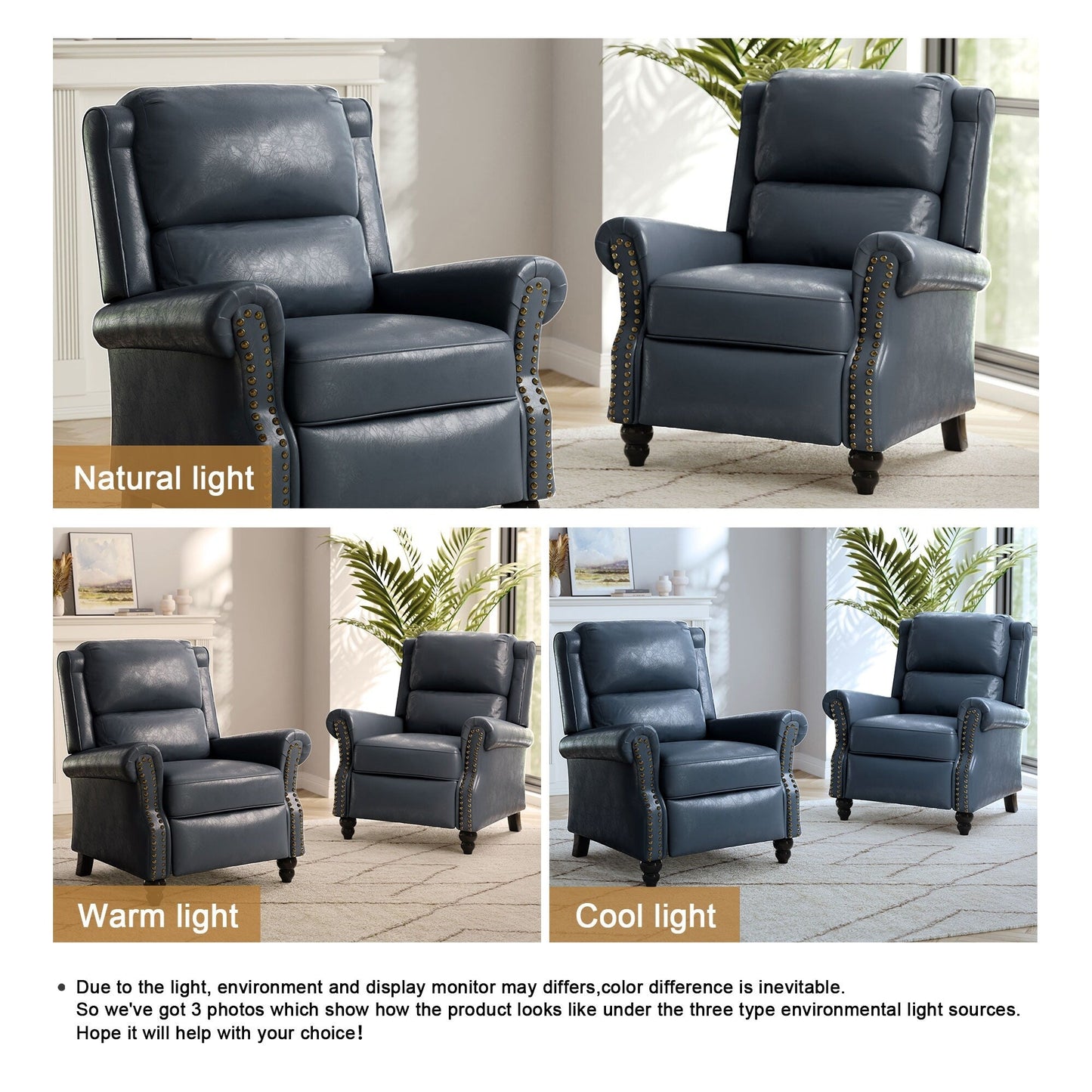 Ensemble de 2 fauteuils inclinables rembourrés à tête de clou