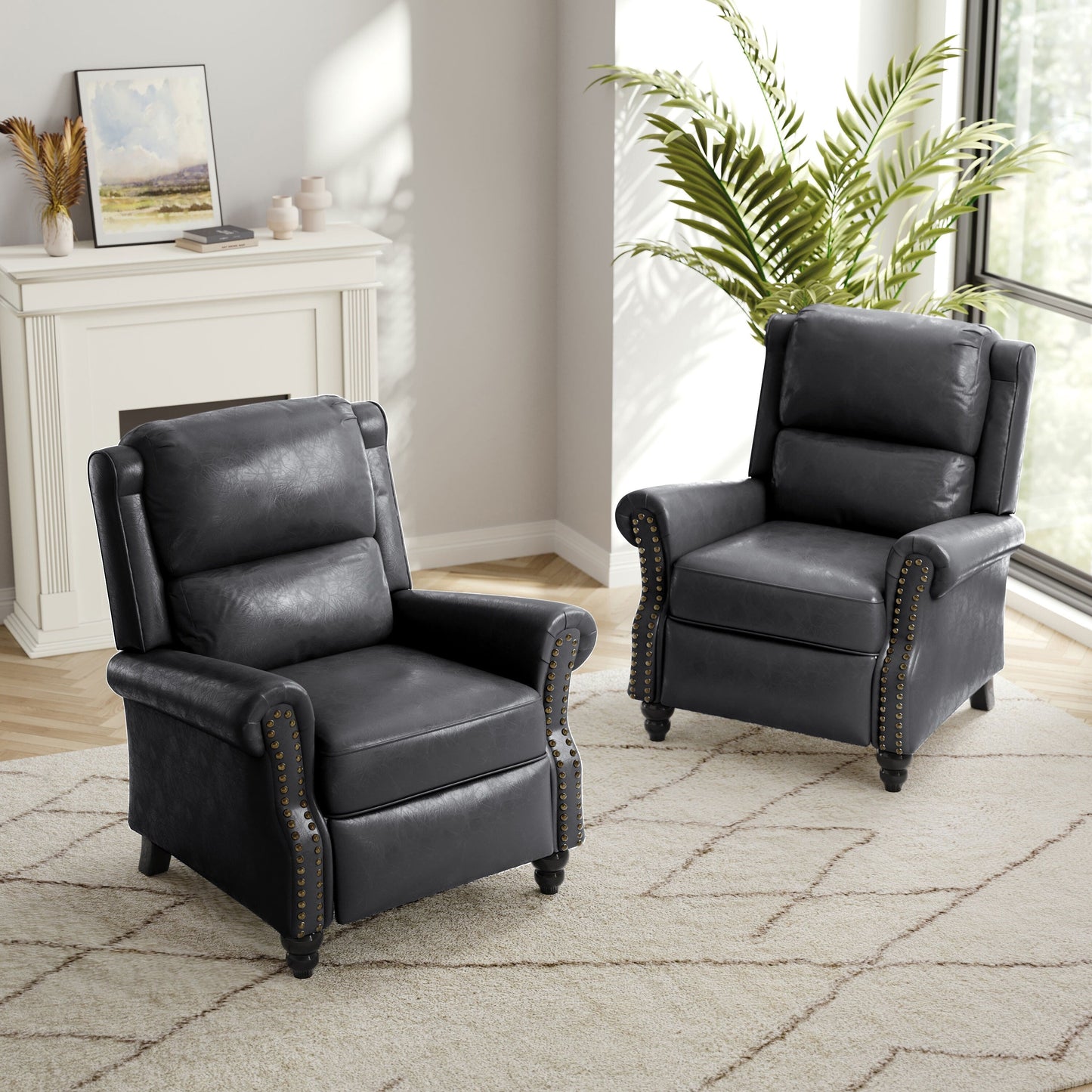 Ensemble de 2 fauteuils inclinables rembourrés à tête de clou