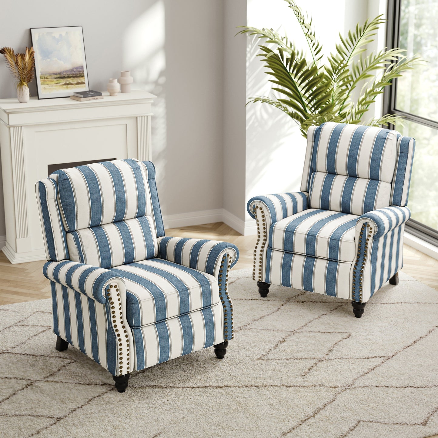 Ensemble de 2 fauteuils inclinables rembourrés à tête de clou