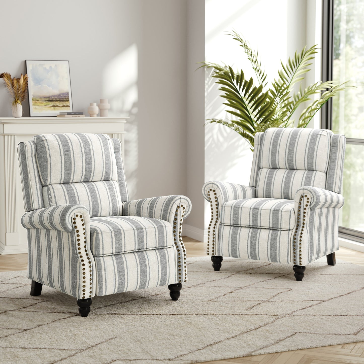 Ensemble de 2 fauteuils inclinables rembourrés à tête de clou