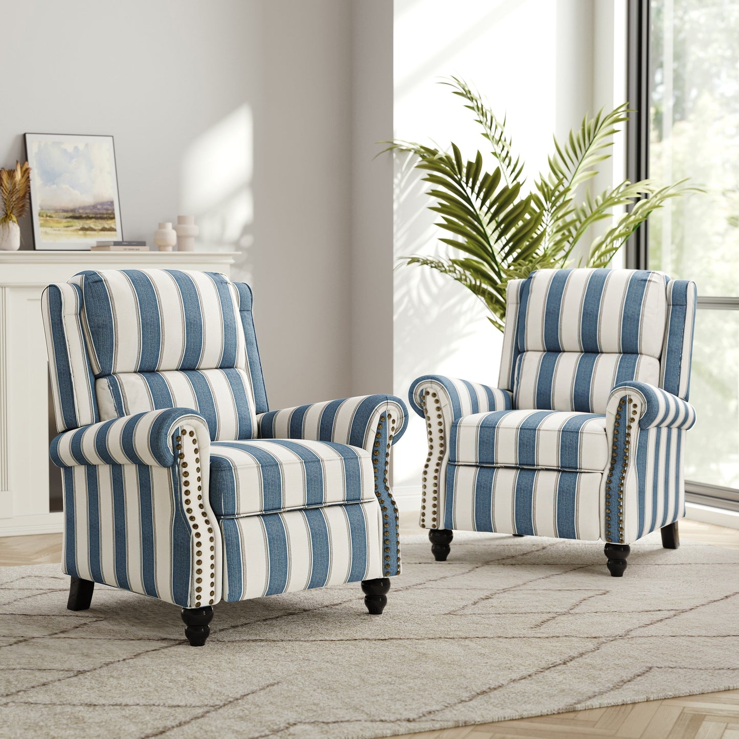 Ensemble de 2 fauteuils inclinables rembourrés à tête de clou
