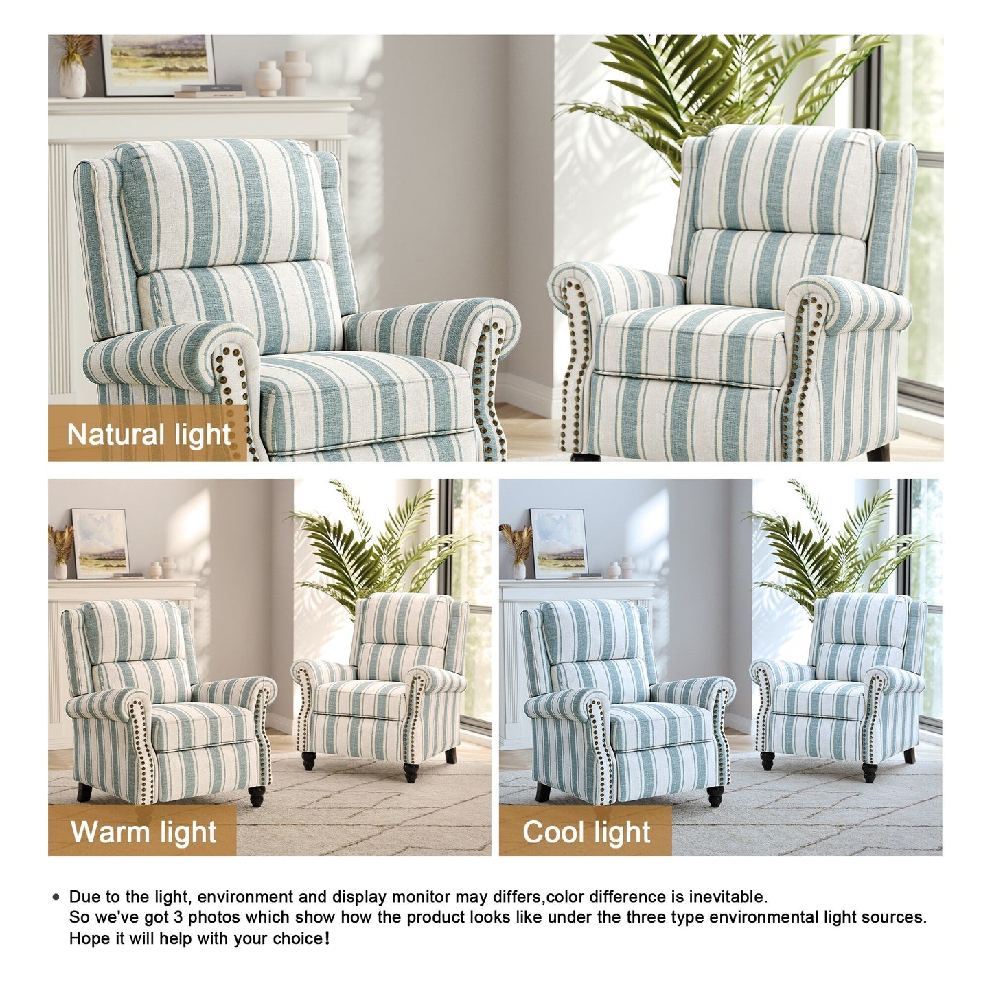 Ensemble de 2 fauteuils inclinables rembourrés à tête de clou