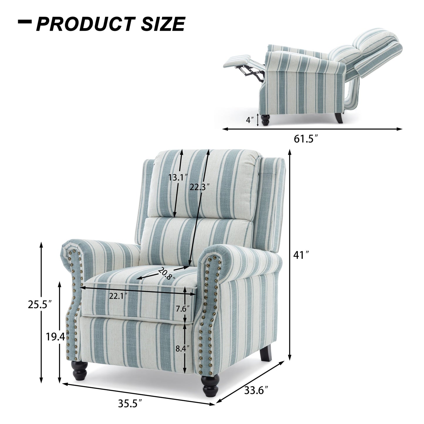 Ensemble de 2 fauteuils inclinables rembourrés à tête de clou