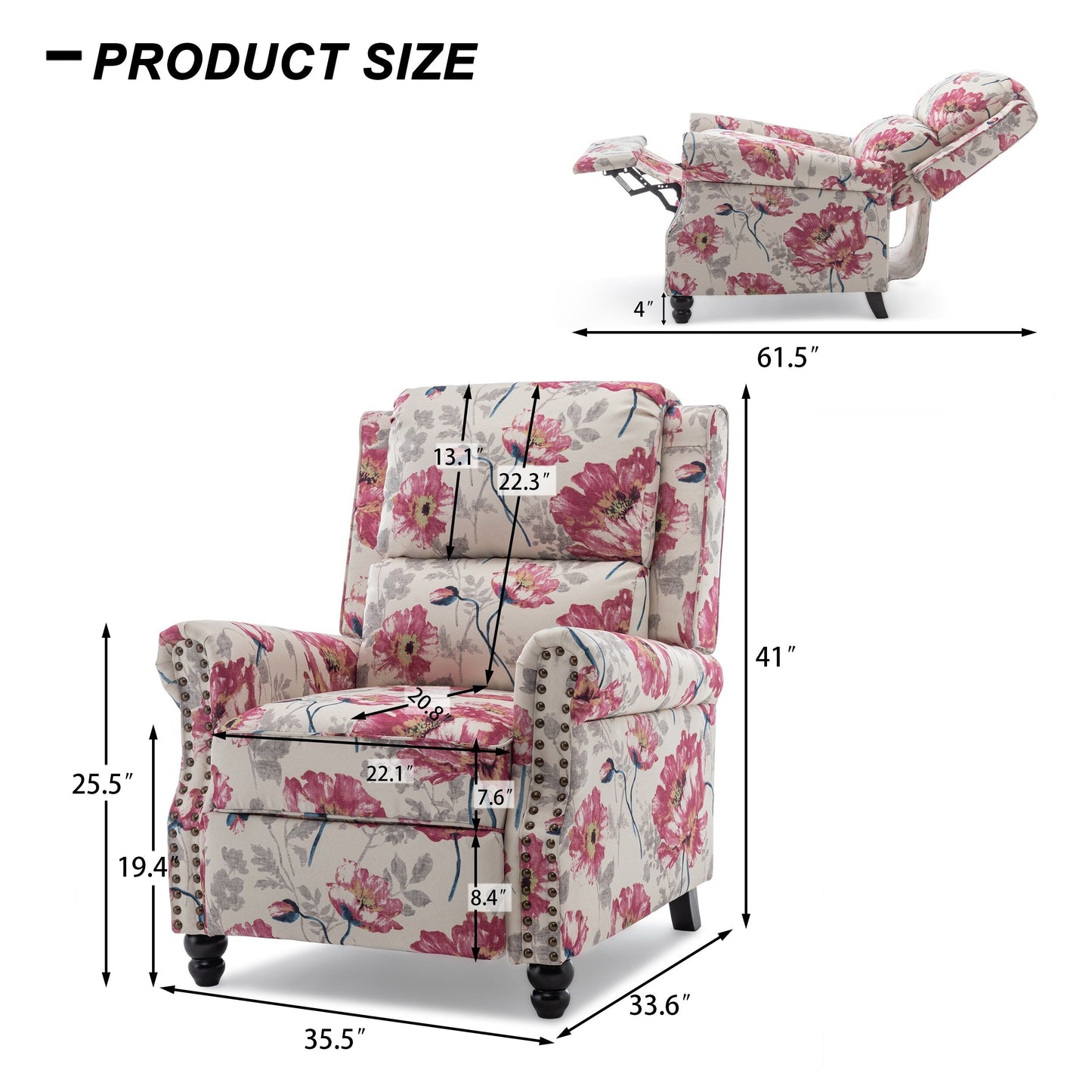 Ensemble de 2 fauteuils inclinables rembourrés à tête de clou