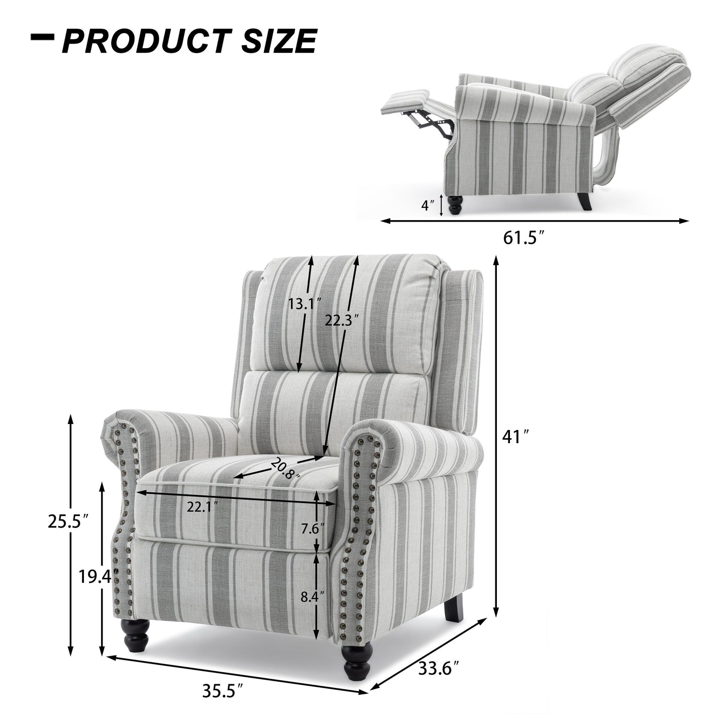Ensemble de 2 fauteuils inclinables rembourrés à tête de clou