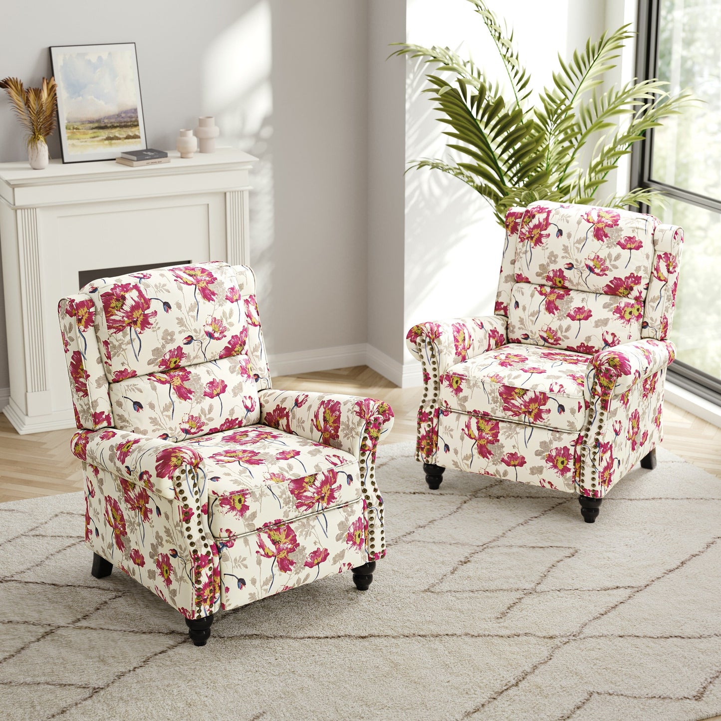 Ensemble de 2 fauteuils inclinables rembourrés à tête de clou