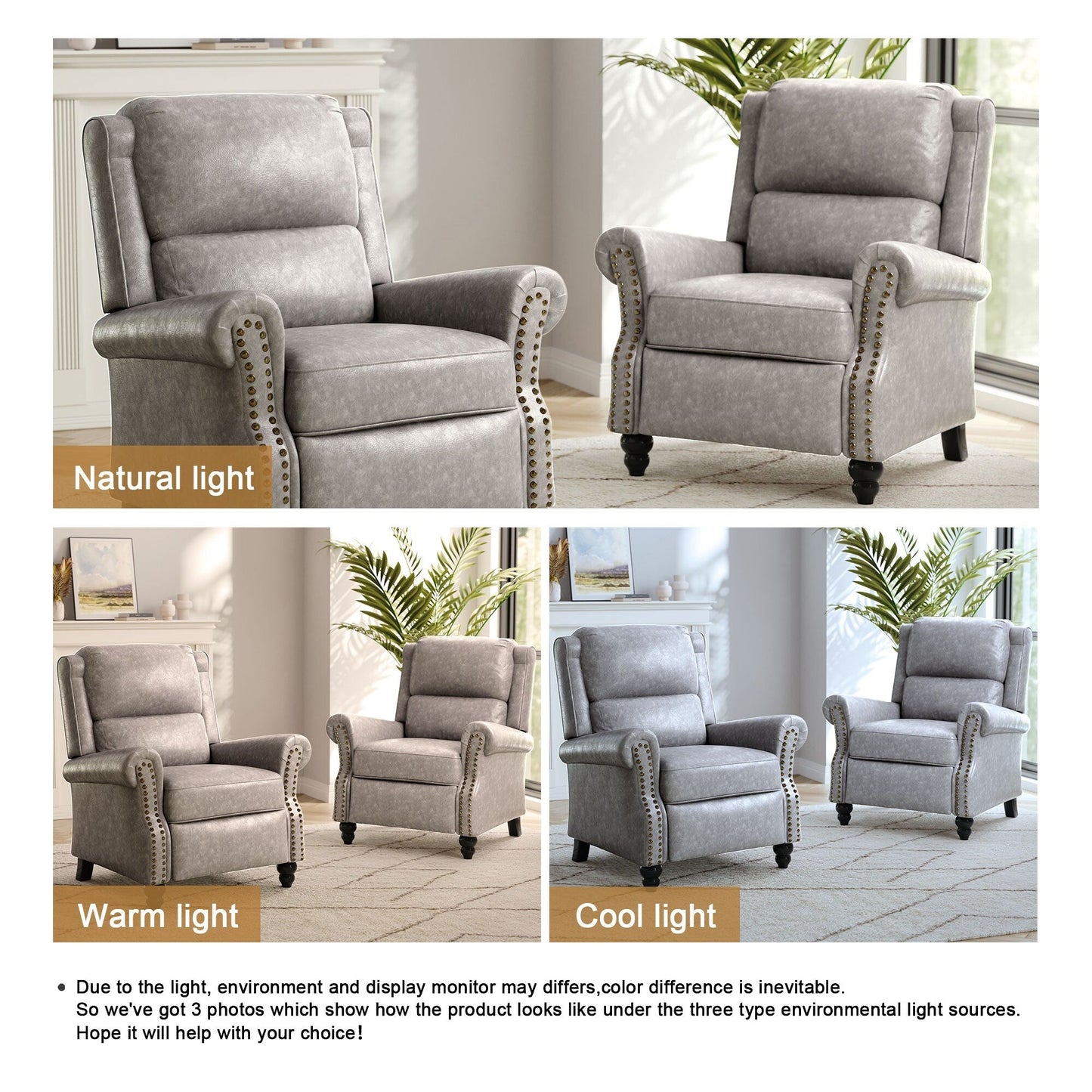 Ensemble de 2 fauteuils inclinables rembourrés à tête de clou