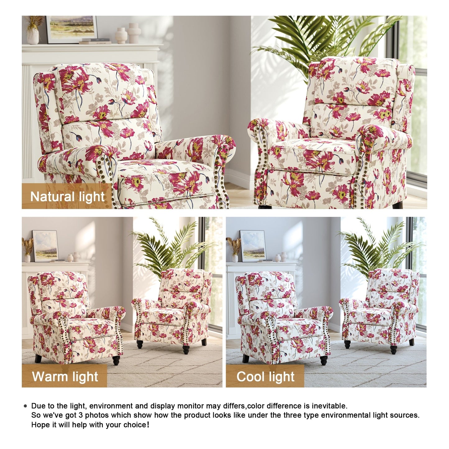 Ensemble de 2 fauteuils inclinables rembourrés à tête de clou