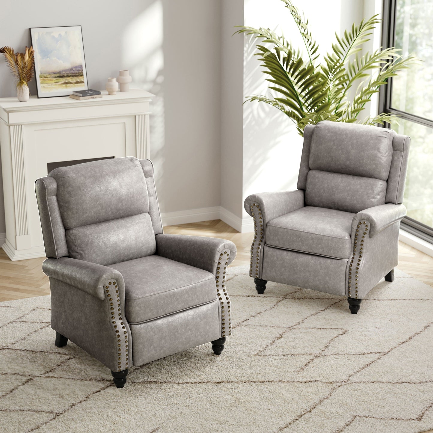 Ensemble de 2 fauteuils inclinables rembourrés à tête de clou