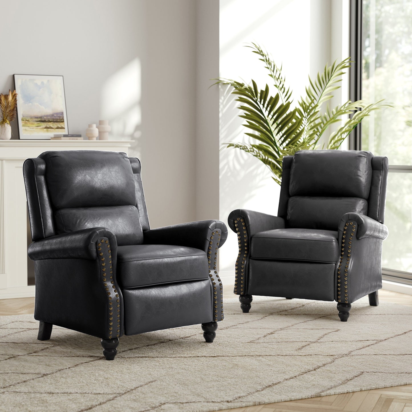 Ensemble de 2 fauteuils inclinables rembourrés à tête de clou