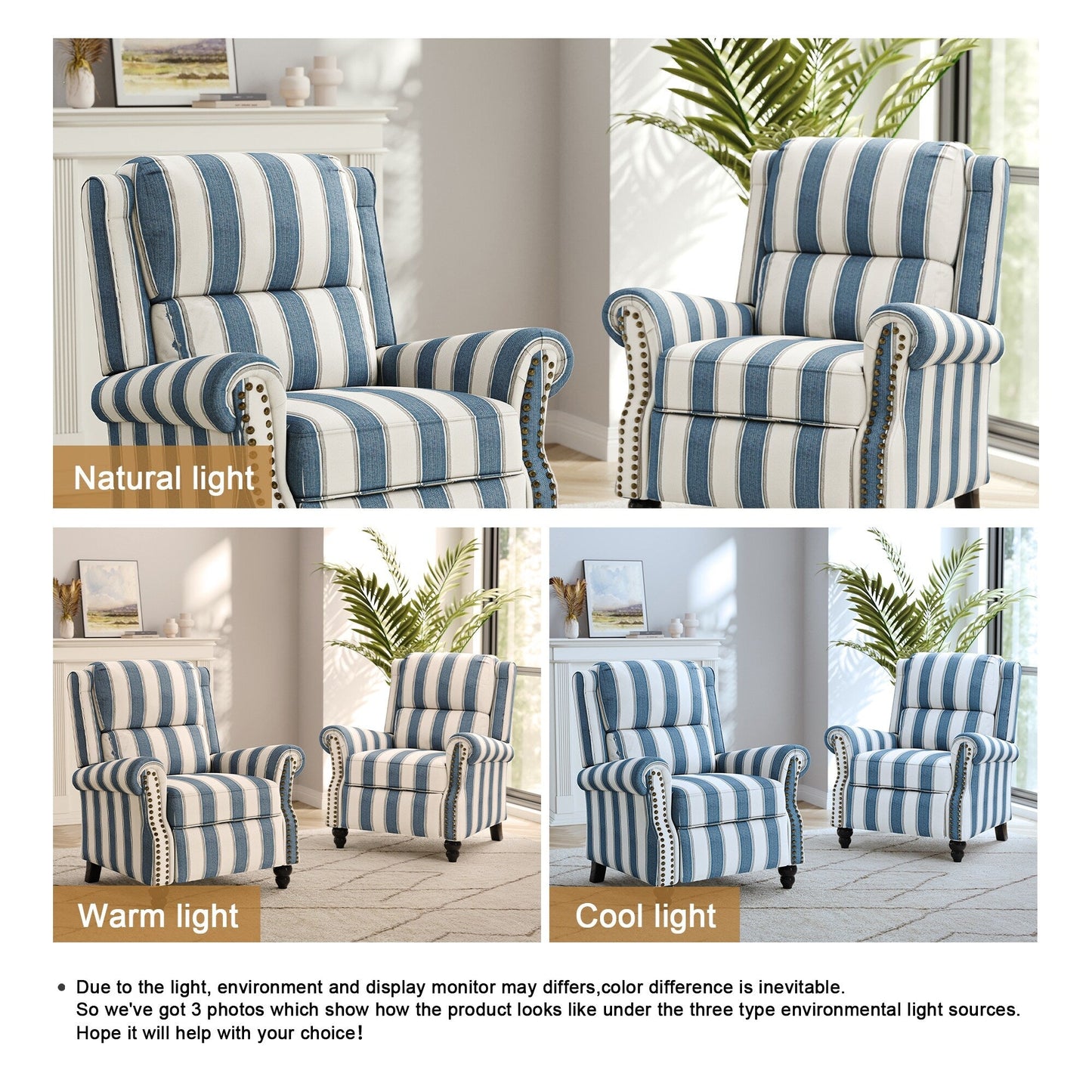 Ensemble de 2 fauteuils inclinables rembourrés à tête de clou