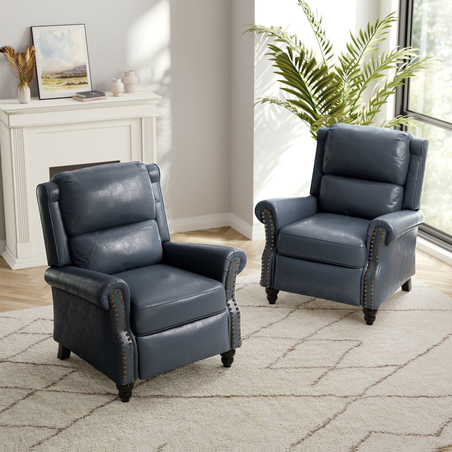 Ensemble de 2 fauteuils inclinables rembourrés à tête de clou