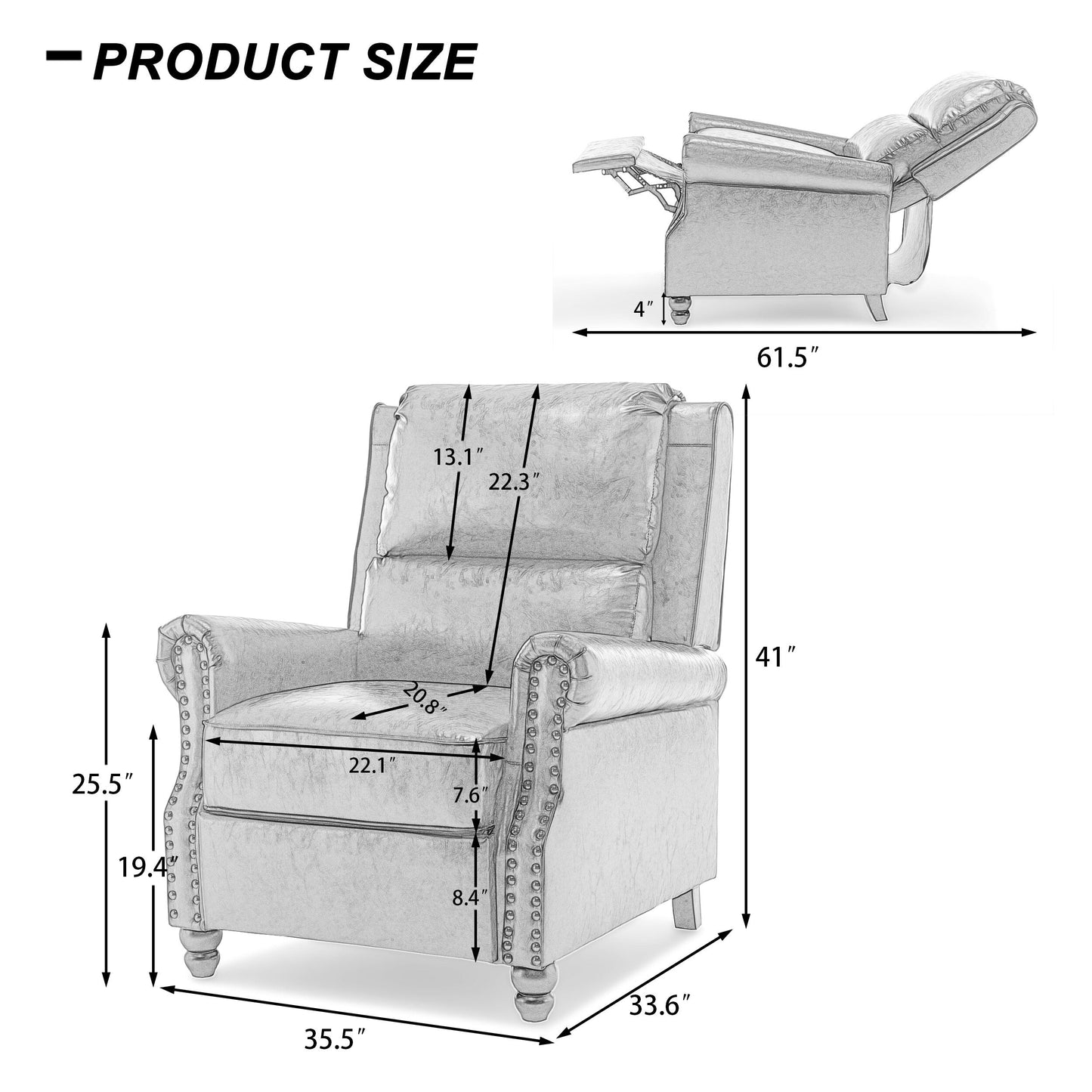 Ensemble de 2 fauteuils inclinables rembourrés à tête de clou
