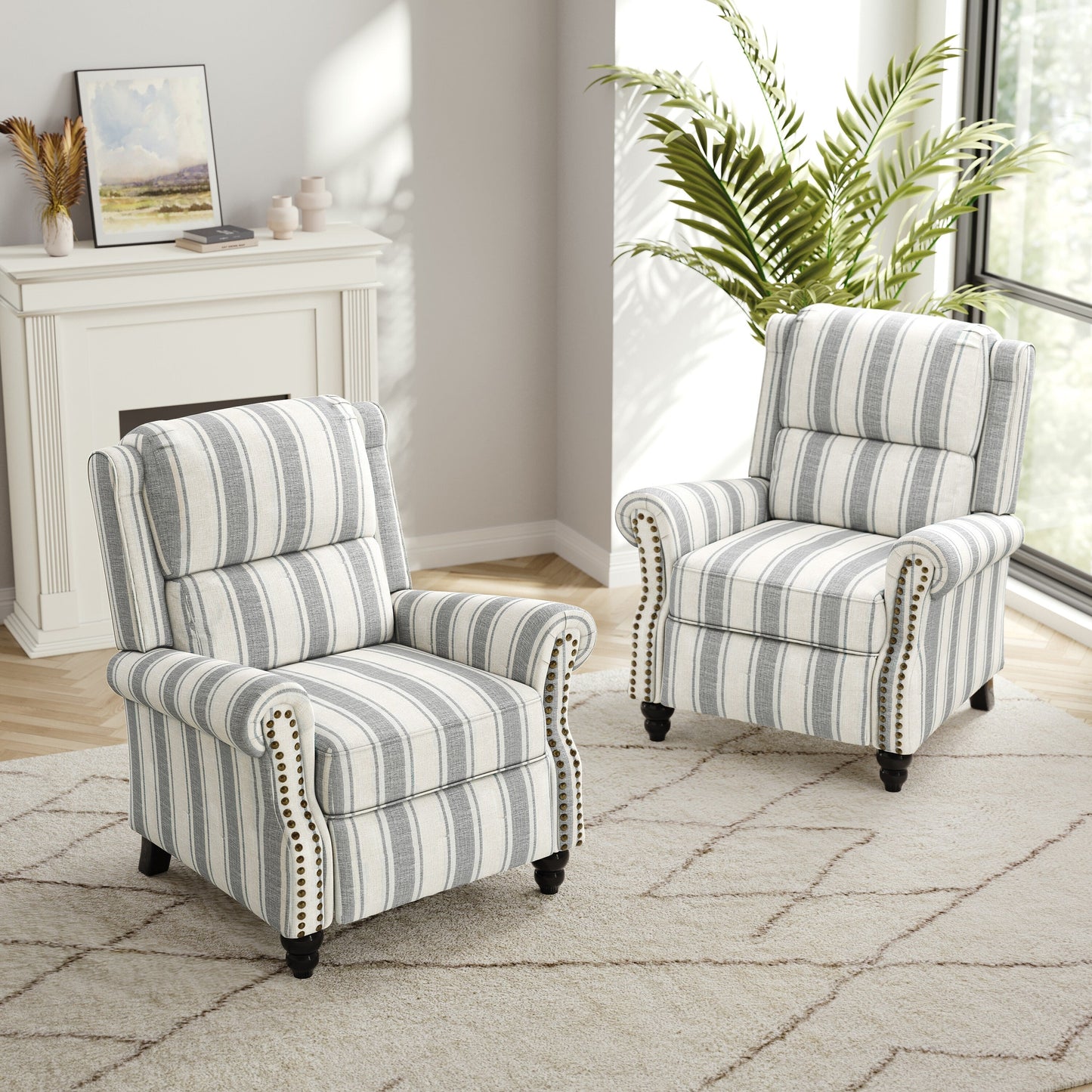 Ensemble de 2 fauteuils inclinables rembourrés à tête de clou