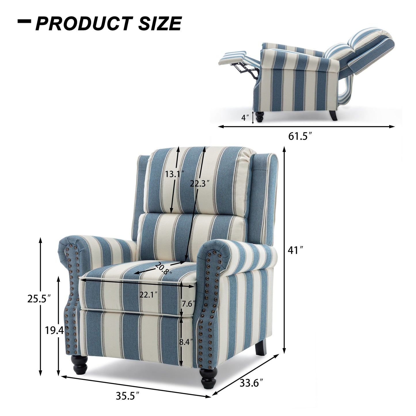 Ensemble de 2 fauteuils inclinables rembourrés à tête de clou