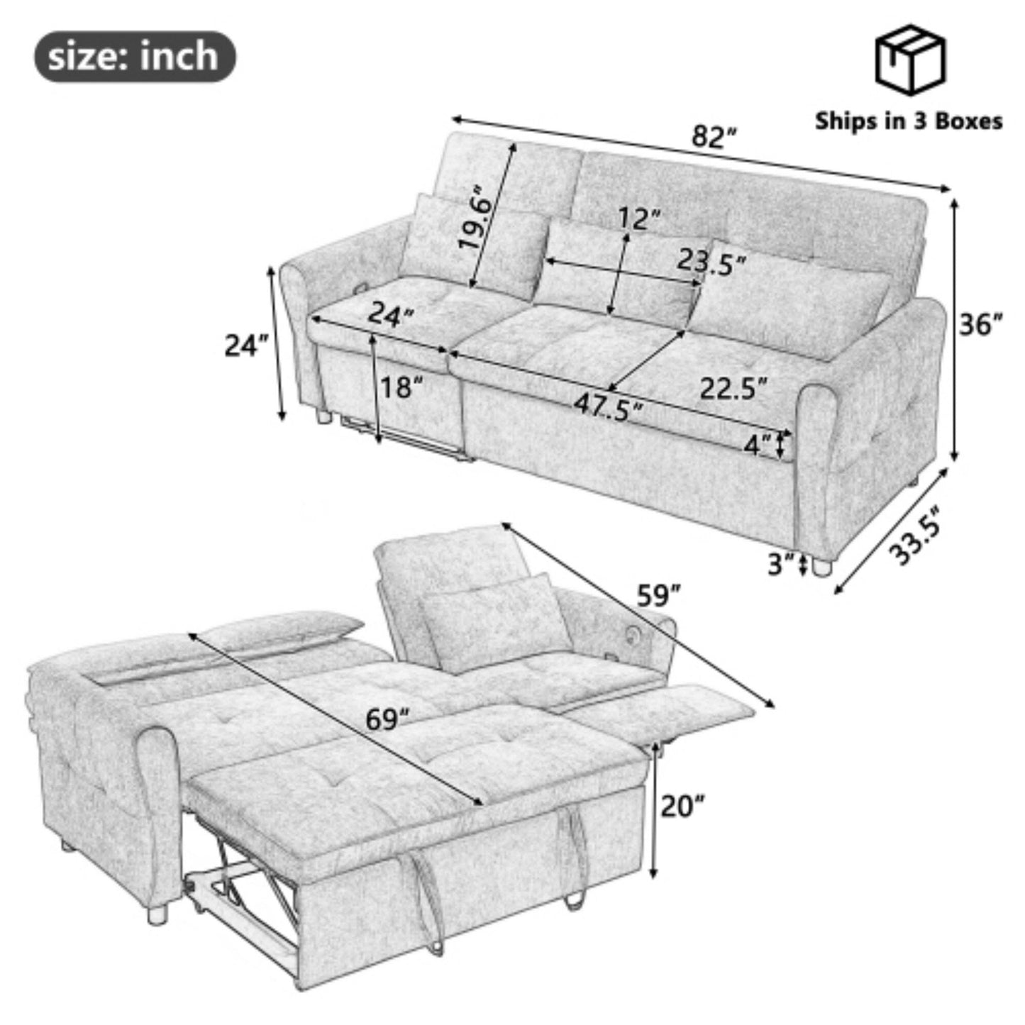 Canapé 2 en 1 avec lit gigogne et fauteuil inclinable réversible par Harper&Bright Designs