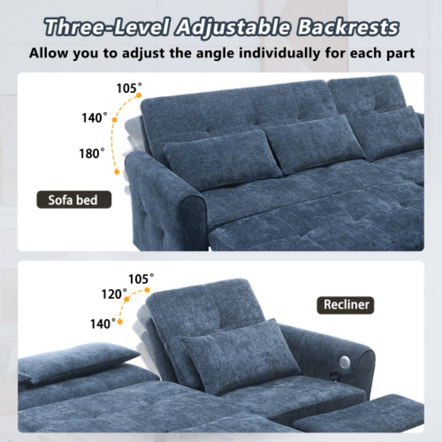 Canapé 2 en 1 avec lit gigogne et fauteuil inclinable réversible par Harper&Bright Designs
