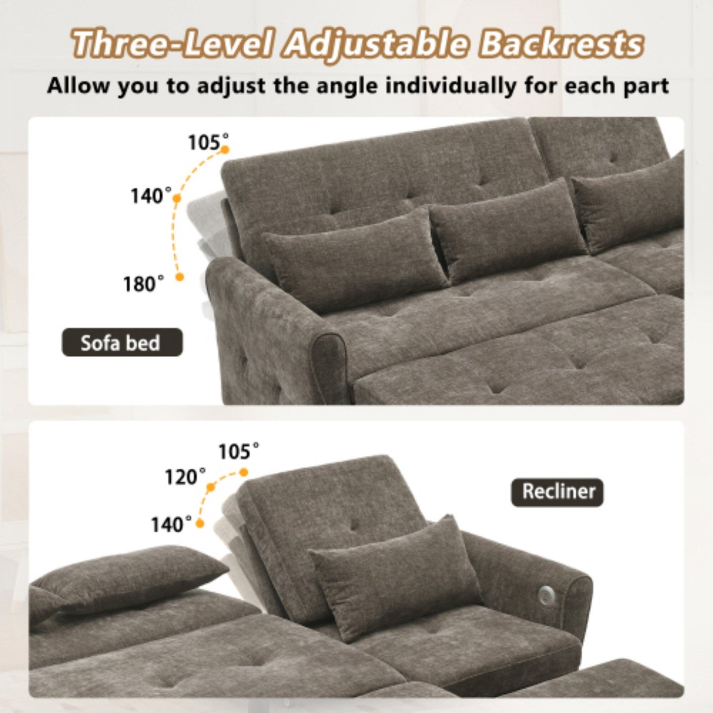 Canapé 2 en 1 avec lit gigogne et fauteuil inclinable réversible par Harper&Bright Designs