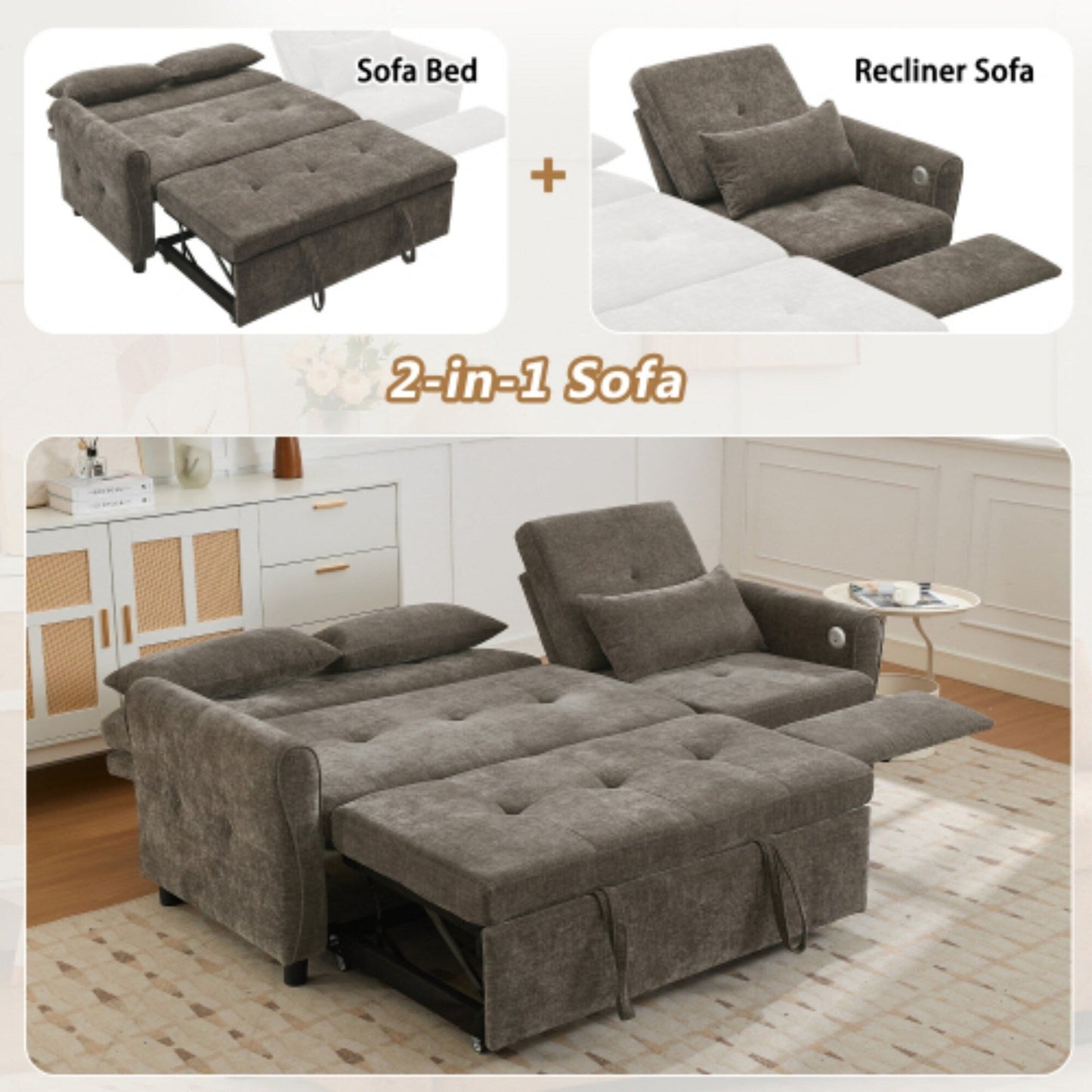 Canapé 2 en 1 avec lit gigogne et fauteuil inclinable réversible par Harper&Bright Designs