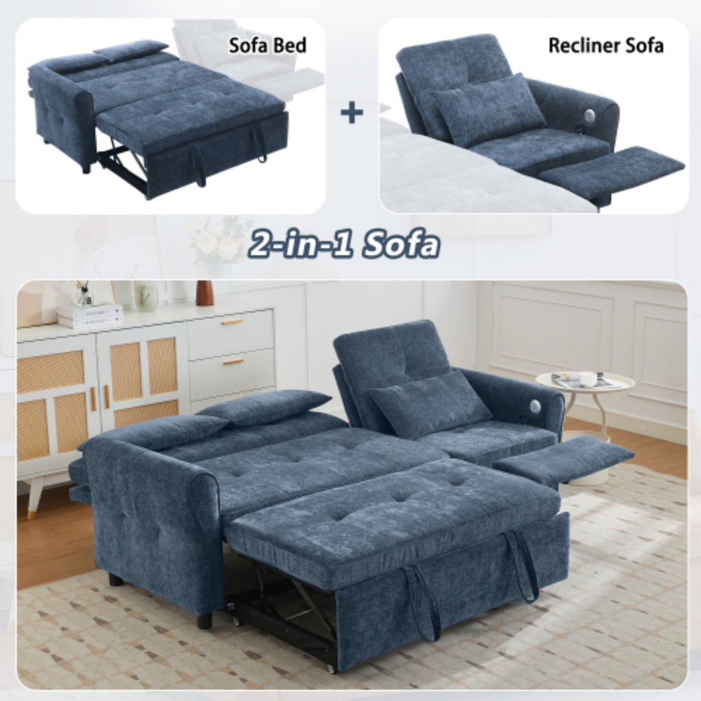 Canapé 2 en 1 avec lit gigogne et fauteuil inclinable réversible par Harper&Bright Designs