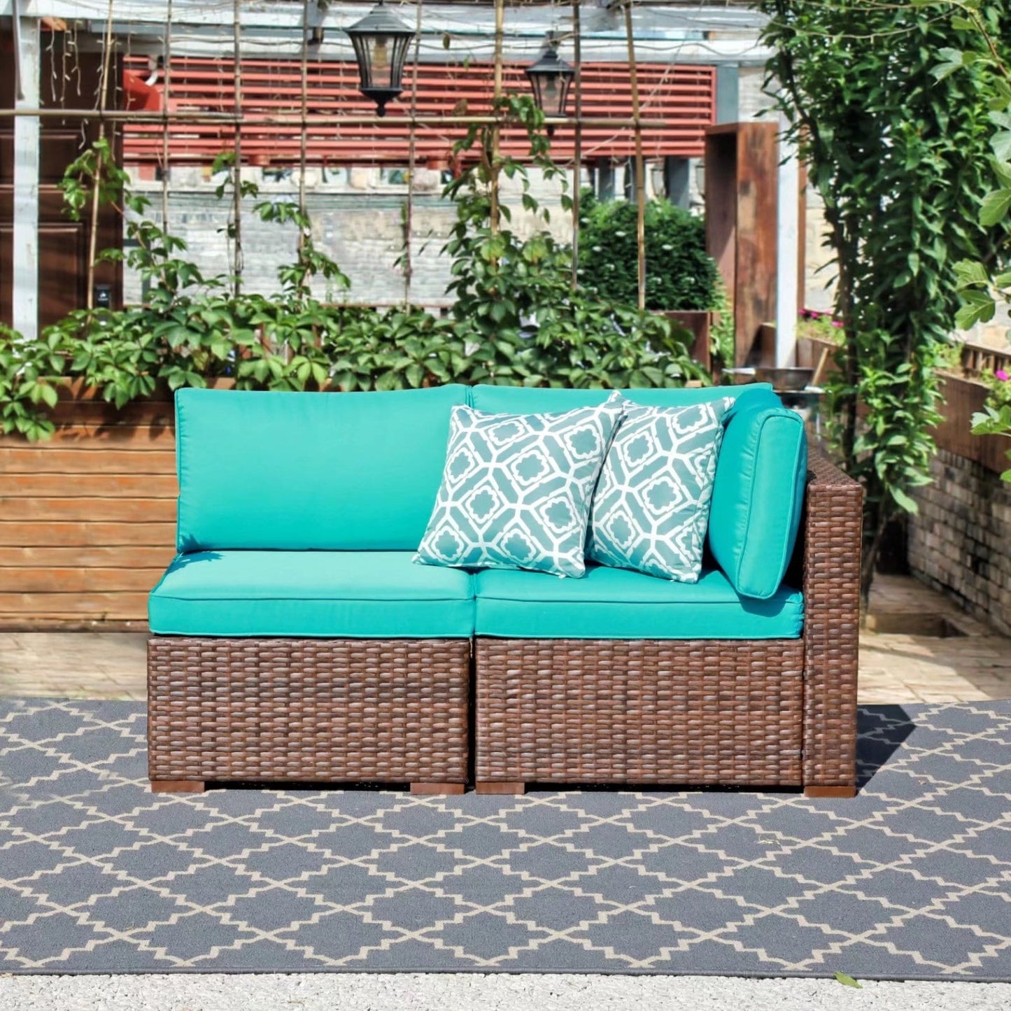 Ensemble de 2 canapés d'angle sectionnels en osier pour patio