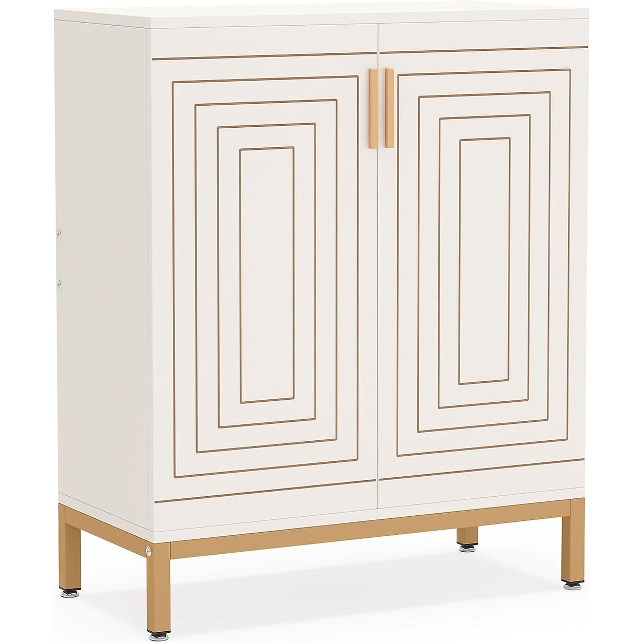 Meuble à chaussures moderne avec portes, 20 paires, 95 cm, blanc et doré