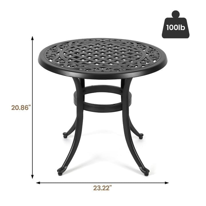 Table de bistrot ronde d'extérieur en fonte d'aluminium 23,22 po, table d'appoint ronde d'extérieur en mosaïque