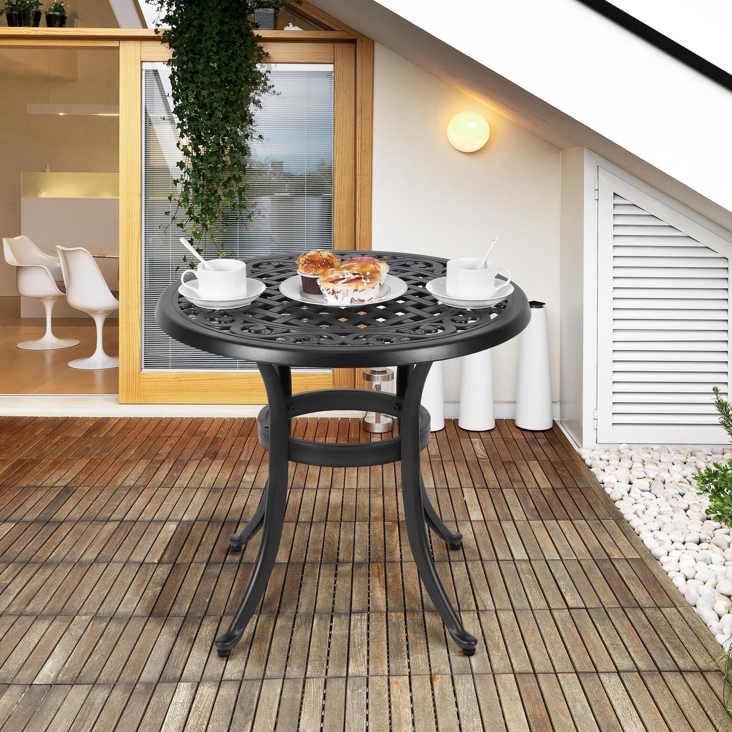Table de bistrot ronde d'extérieur en fonte d'aluminium 23,22 po, table d'appoint ronde d'extérieur en mosaïque