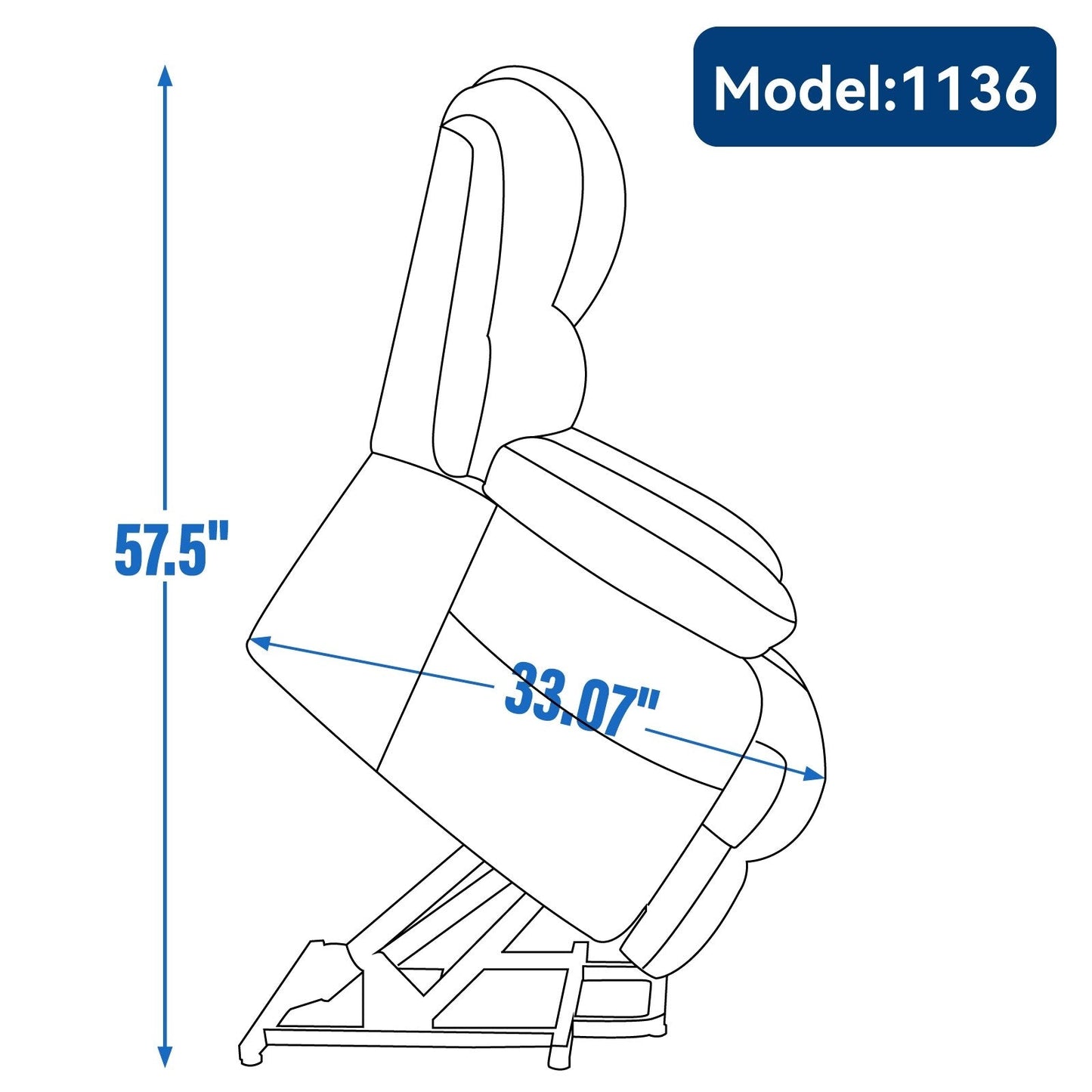 Fauteuil inclinable électrique de grande taille, largeur d'assise 23, dossier haut, en chenille bleu gris, avec massage par vibrations à 8 points