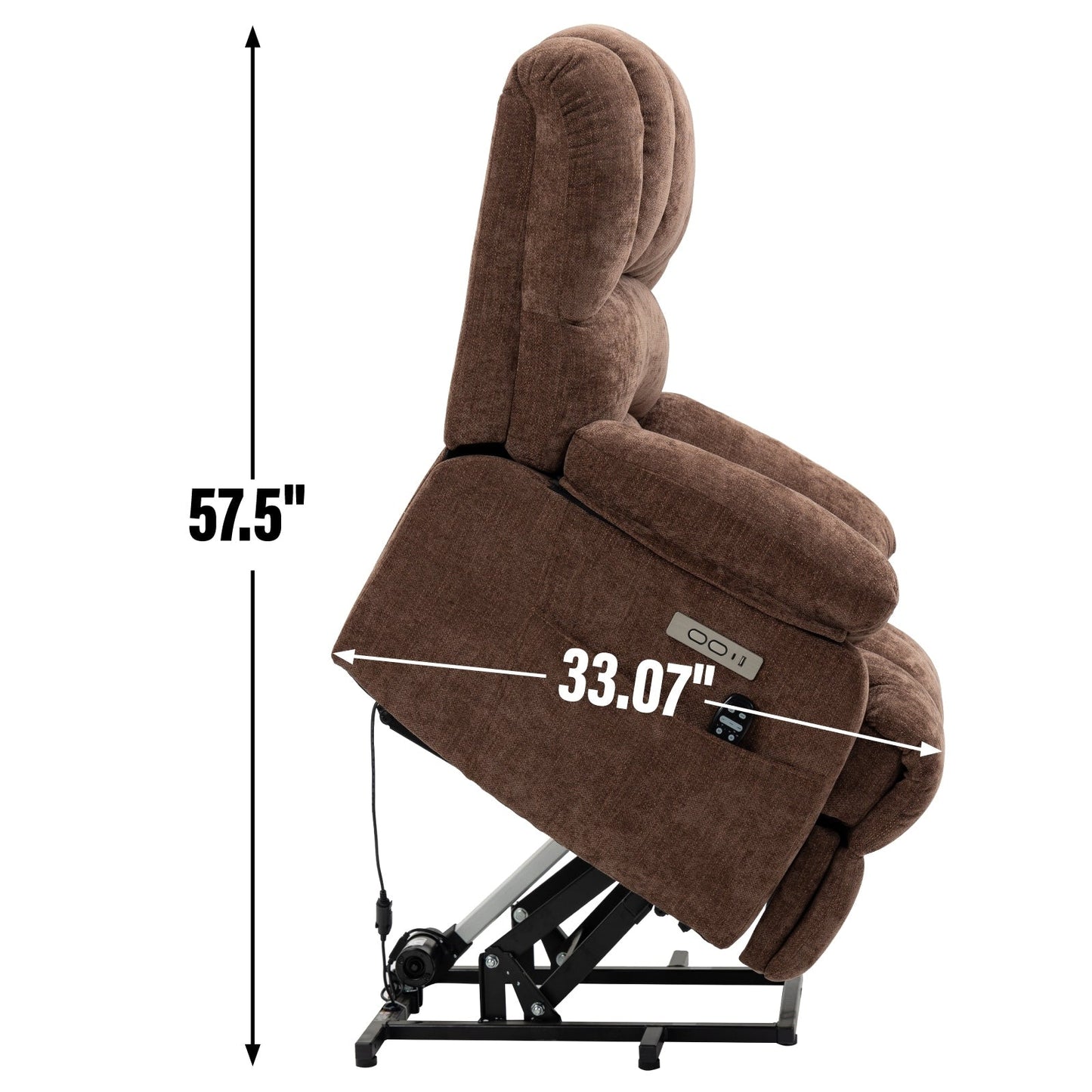 Fauteuil inclinable électrique de grande taille en chenille avec largeur d'assise de 23 pouces et dossier haut, massage par vibration à 8 points et chauffage lombaire