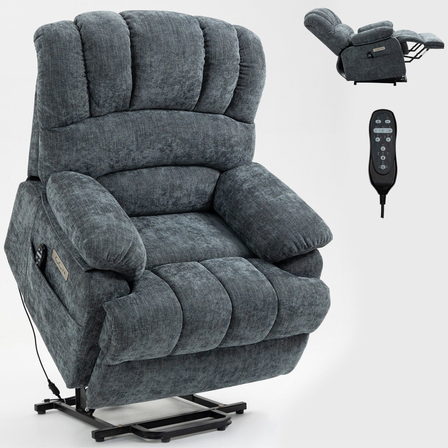 Fauteuil inclinable électrique de grande taille en chenille avec largeur d'assise de 23 pouces et dossier haut, massage par vibration à 8 points et chauffage lombaire