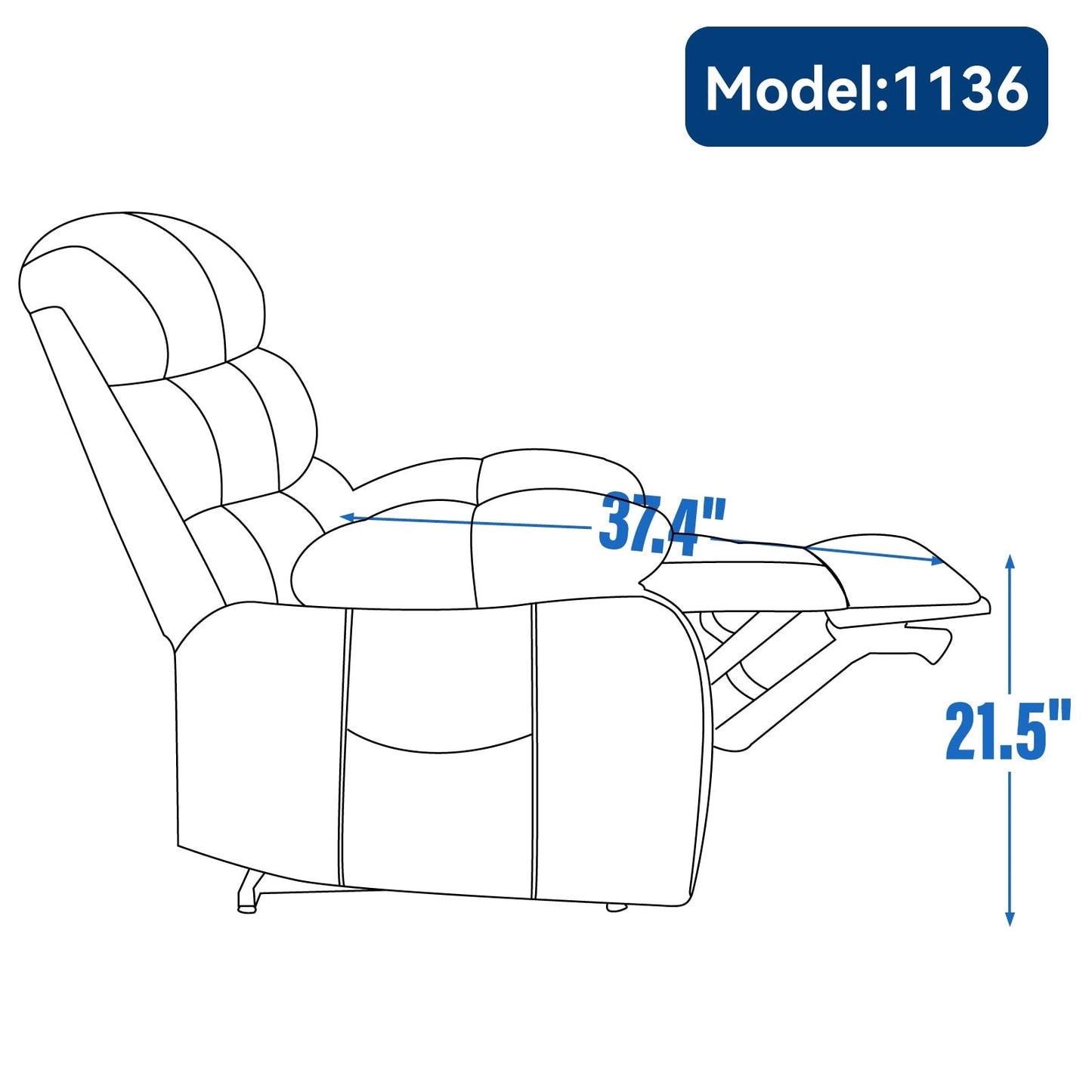 Fauteuil inclinable électrique de grande taille en chenille avec largeur d'assise de 23 pouces et dossier haut, massage par vibration à 8 points et chauffage lombaire