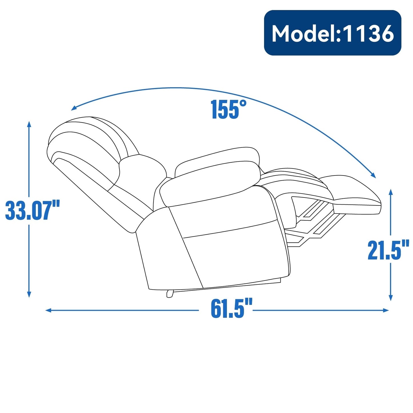 Fauteuil inclinable électrique de grande taille en chenille avec largeur d'assise de 23 pouces et dossier haut, massage par vibration à 8 points et chauffage lombaire